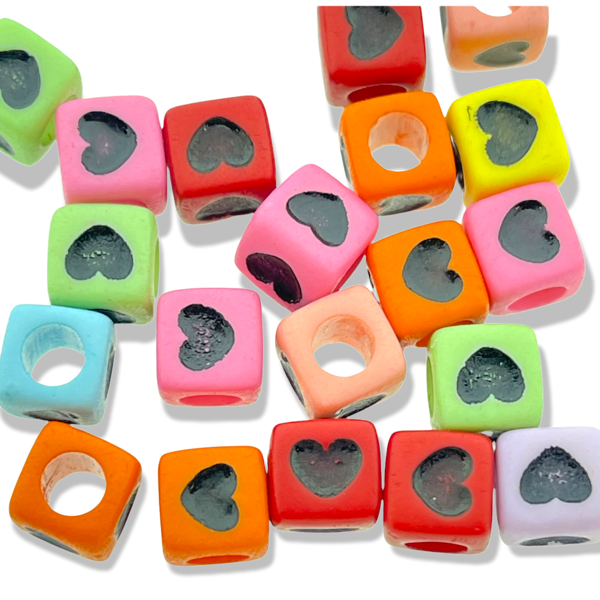 Acryl kralen hart Multicolor zwart 7mm - 20 stuks-Kralen-Kraaltjes van Renate