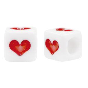 Acryl kralen hart Wit Rood 6mm - 20 stuks-Kralen-Kraaltjes van Renate