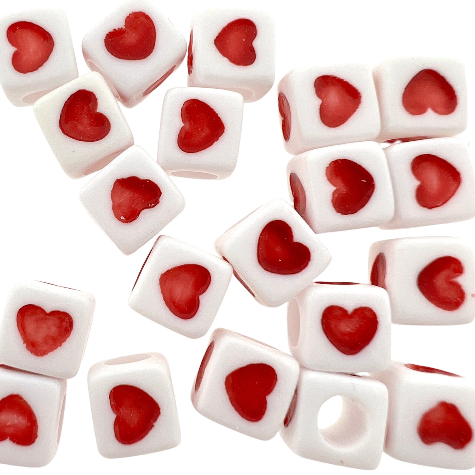 Acryl kralen hart Wit rood 7mm - 20 stuks-Kralen-Kraaltjes van Renate