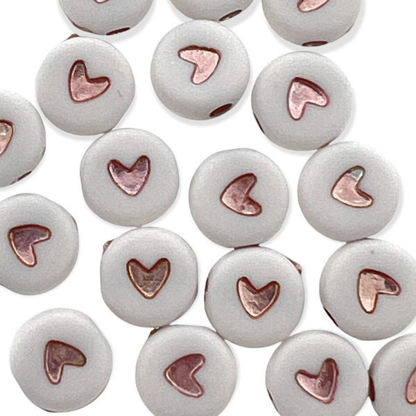 Acryl kralen hart wit-rosegoud 7mm - 20 stuks-Kralen-Kraaltjes van Renate