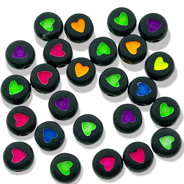 Acryl kralen hartje Fluor zwart 7mm - 20 stuks-Kralen-Kraaltjes van Renate