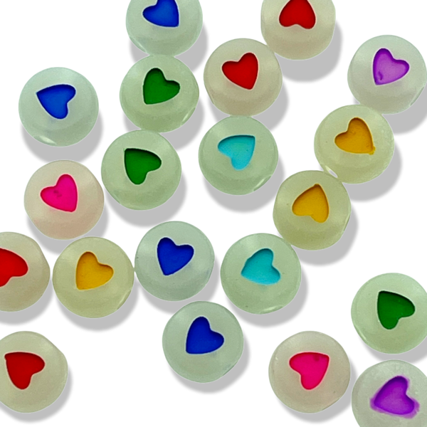 Acryl kralen hartje Glow in the dark multicolor 7mm - 20 stuks-Kralen-Kraaltjes van Renate