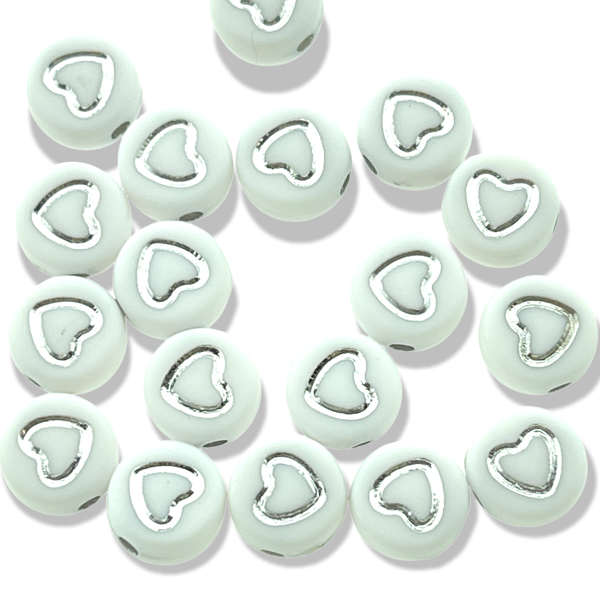 Acryl kralen hartje Zilver wit 7mm - 20 stuks-Kralen-Kraaltjes van Renate