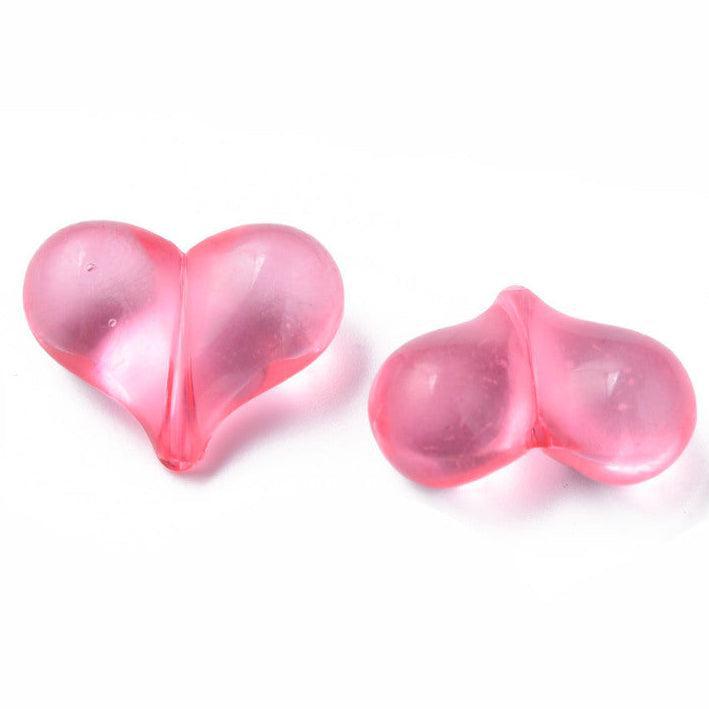 Acryl kralen hartjes Transparant flamingo roze gekleurd 22mm- 5 stuks-Kralen-Kraaltjes van Renate
