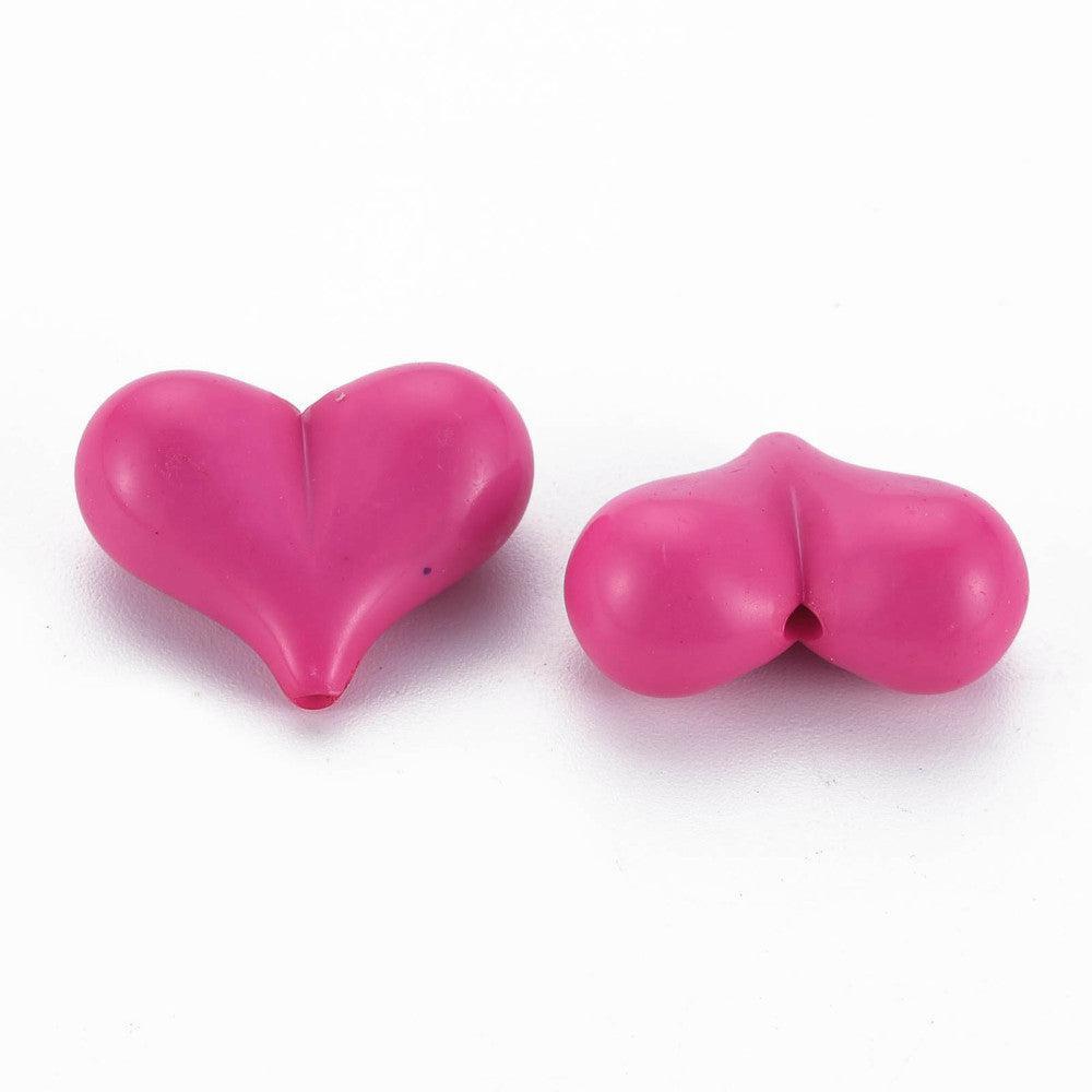 Acryl kralen hartjes donker roze gekleurd 22mm- 5 stuks-Kralen-Kraaltjes van Renate