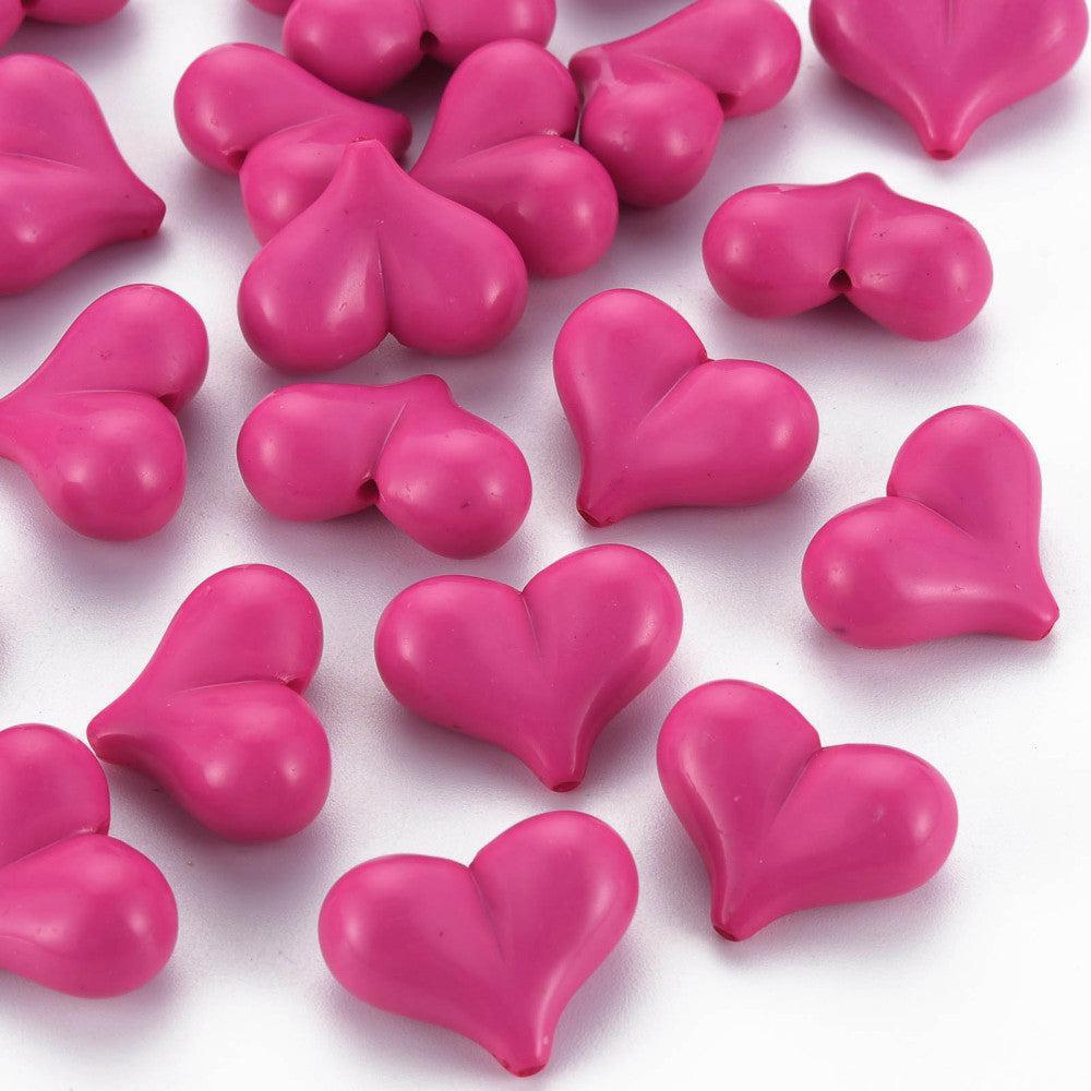Acryl kralen hartjes donker roze gekleurd 22mm- 5 stuks-Kralen-Kraaltjes van Renate