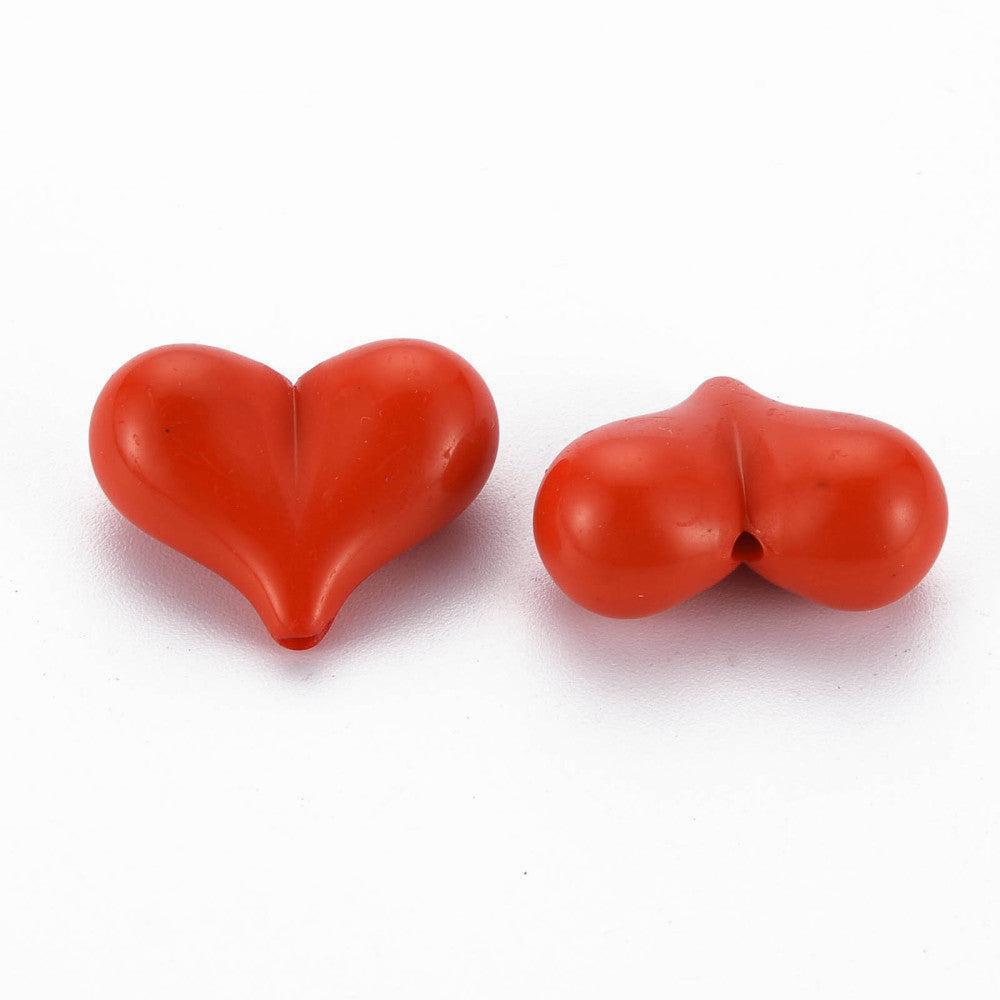 Acryl kralen hartjes rood gekleurd 22mm- 5 stuks-Kralen-Kraaltjes van Renate