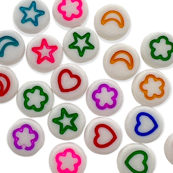 Acryl kralen hart/ster/maan/bloem wit-multicolor 7mm - 20 stuks-Kralen-Kraaltjes van Renate