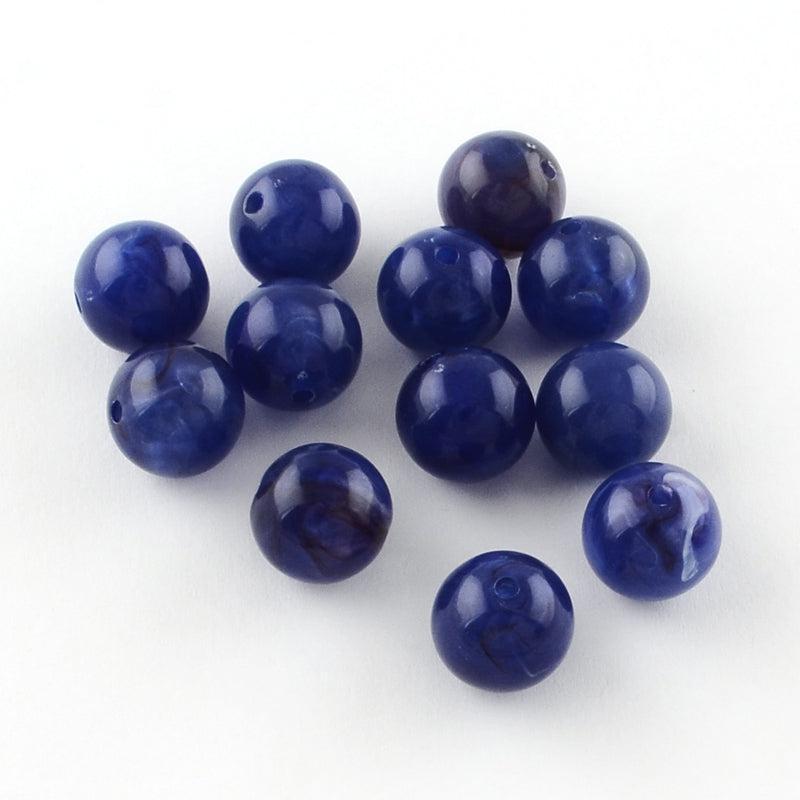 Acryl kralen marmer donker blauw 12mm - per stuk-Kralen-Kraaltjes van Renate