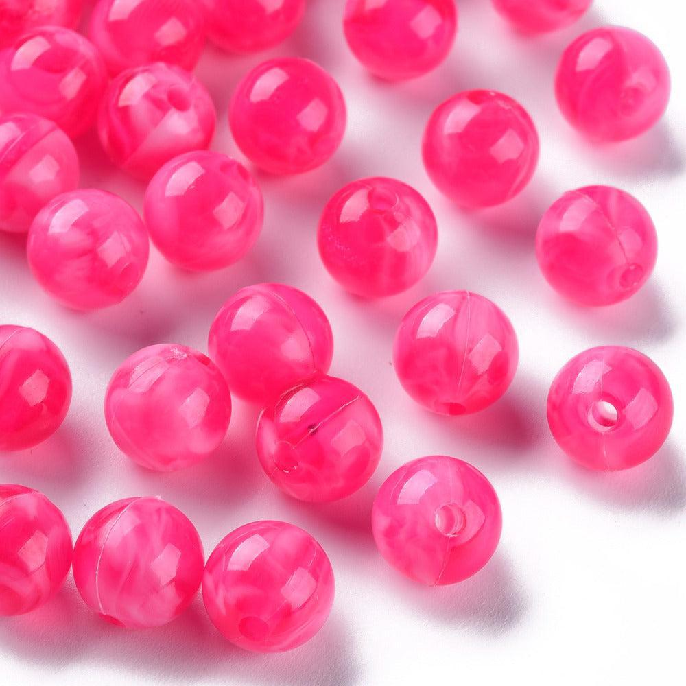 Acryl kralen marmer donker roze 10mm - per stuk-Kralen-Kraaltjes van Renate