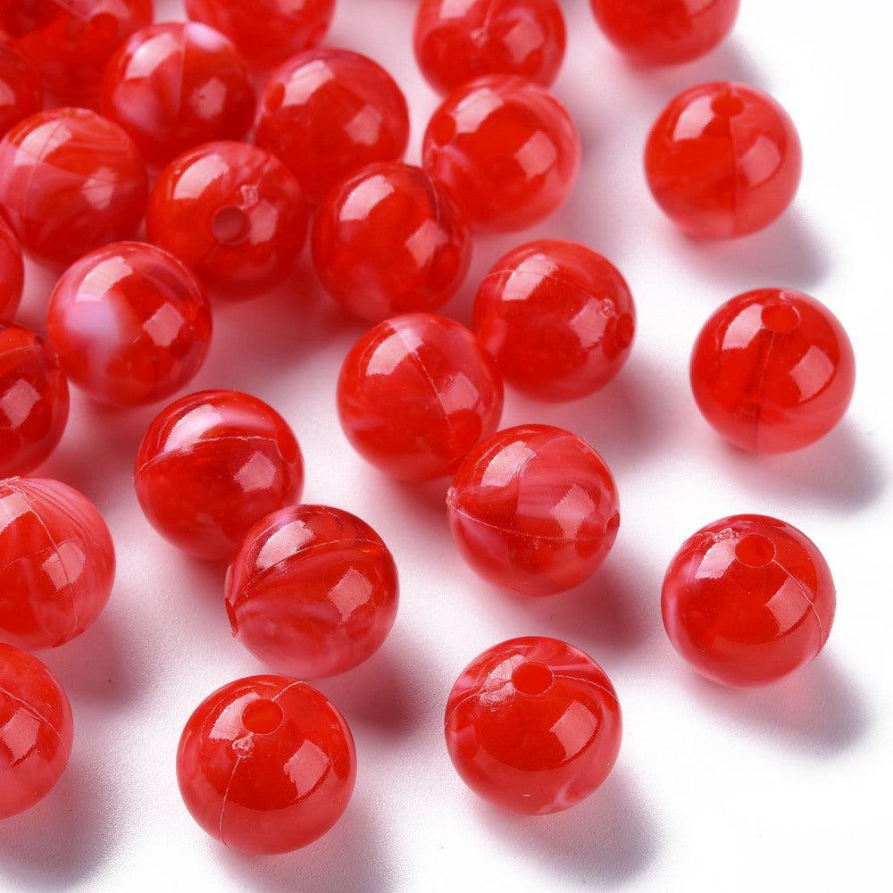 Acryl kralen marmer rood 12mm - per stuk-Kralen-Kraaltjes van Renate