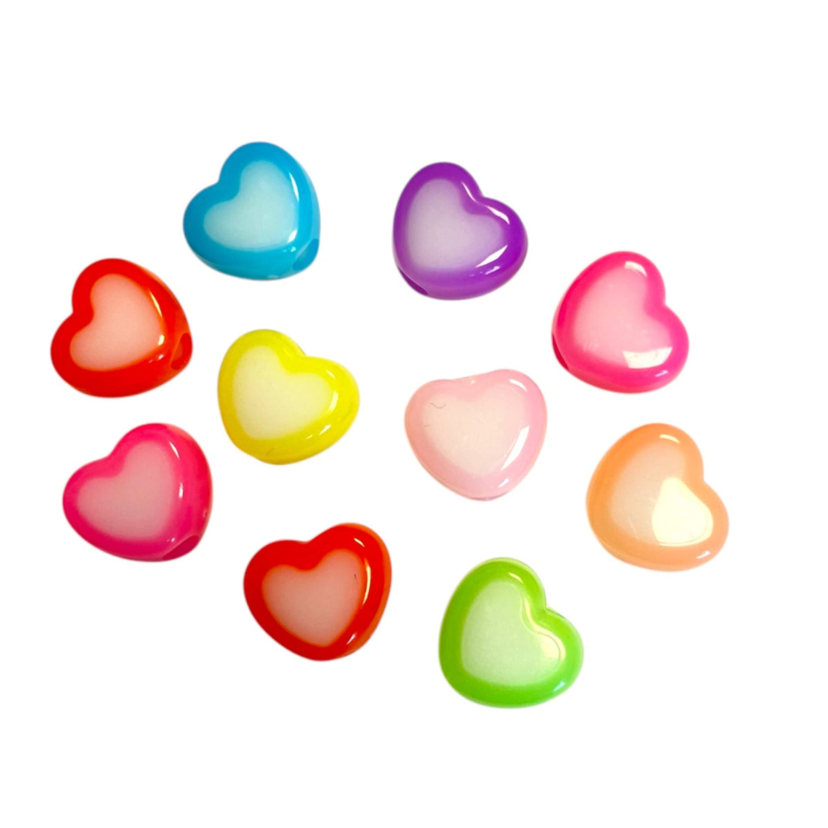 Acryl kralen mix hartjes gekleurd/wit 13mm- 10 stuks-Kralen-Kraaltjes van Renate