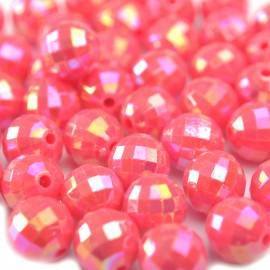 Acryl kralen rond facet roze AB 10mm (±36st)-Kraaltjes van Renate