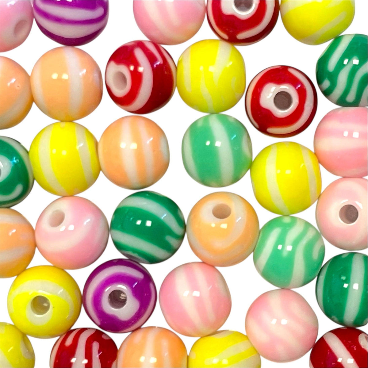 Acryl kralen rond stripes gekleurd 11,5mm - per 11 stuks-Kralen-Kraaltjes van Renate