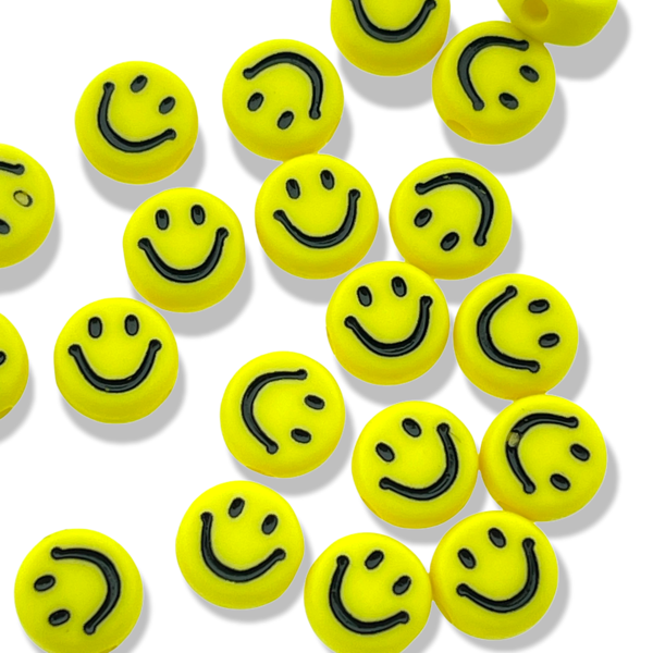 Acryl kralen smiley Geel 7mm - 20 stuks-Kralen-Kraaltjes van Renate