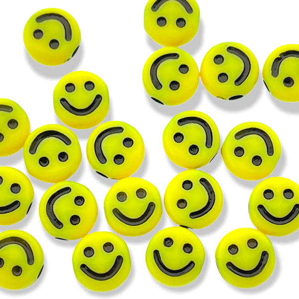 Acryl kralen smiley Geel 7mm - 20 stuks-Kralen-Kraaltjes van Renate