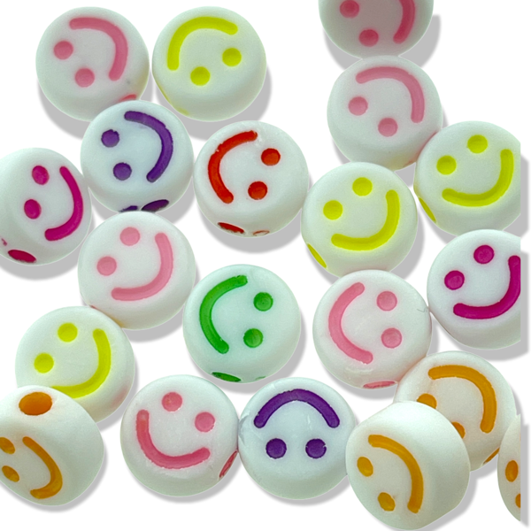 Acryl kralen smiley Multicolor wit 10mm - 20 stuks-Kralen-Kraaltjes van Renate