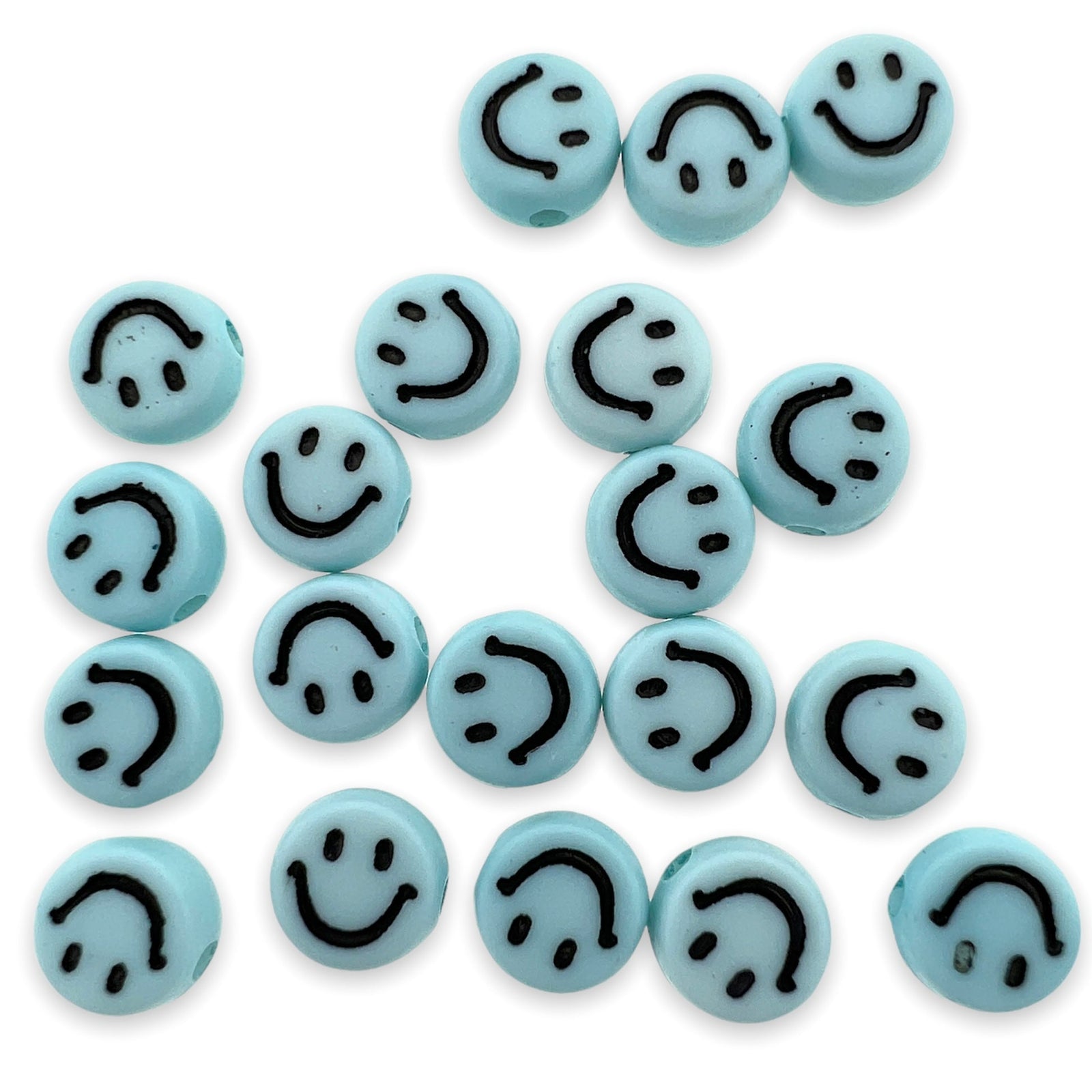 Acryl kralen smiley blauw-zwart 7mm - 20 stuks-Kralen-Kraaltjes van Renate