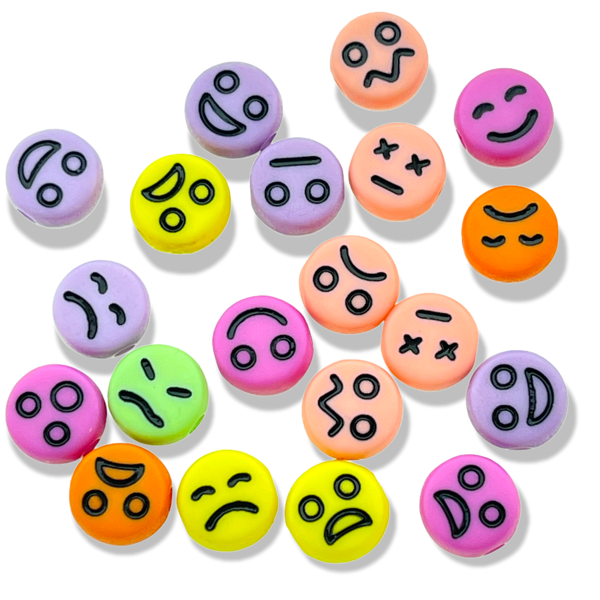 Acryl kralen smiley emoji Mulitcolor 7mm - 20 stuks-Kralen-Kraaltjes van Renate