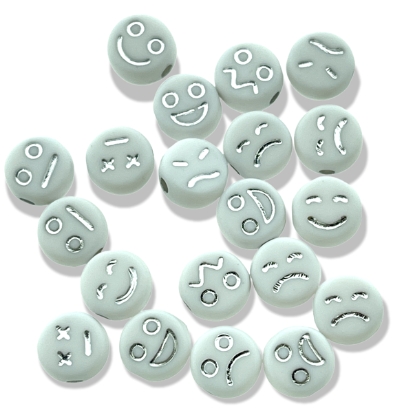Acryl kralen smiley emoji Zilver 7mm - 20 stuks-Kralen-Kraaltjes van Renate
