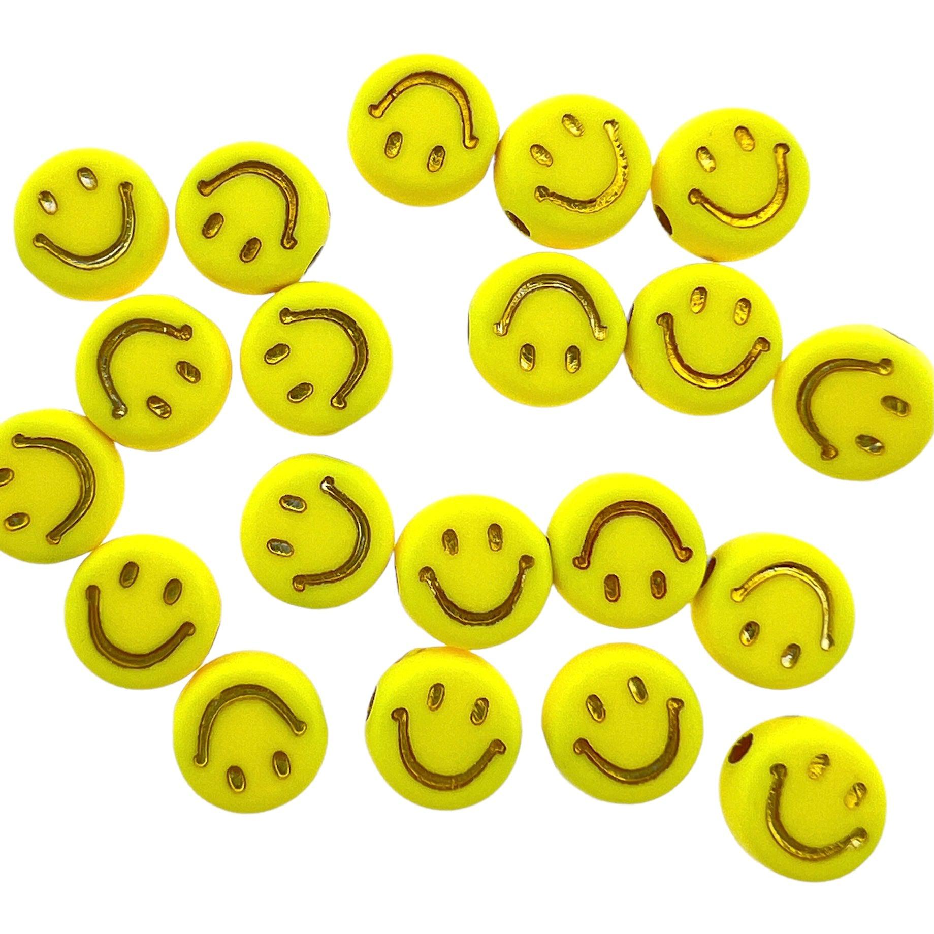 Acryl kralen smiley geel-goud 7mm - 20 stuks-Kralen-Kraaltjes van Renate