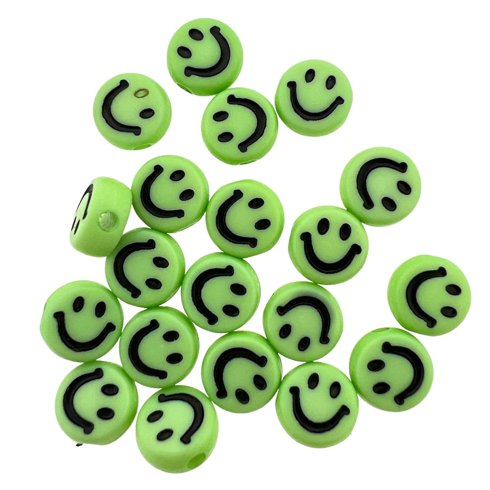 Acryl kralen smiley groen-zwart 7mm - 20 stuks-Kralen-Kraaltjes van Renate