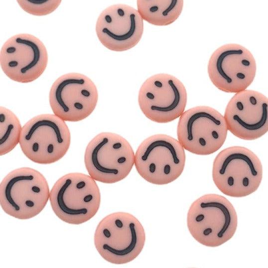 Acryl kralen smiley licht roze-zwart 10mm - 20 stuks-Kralen-Kraaltjes van Renate