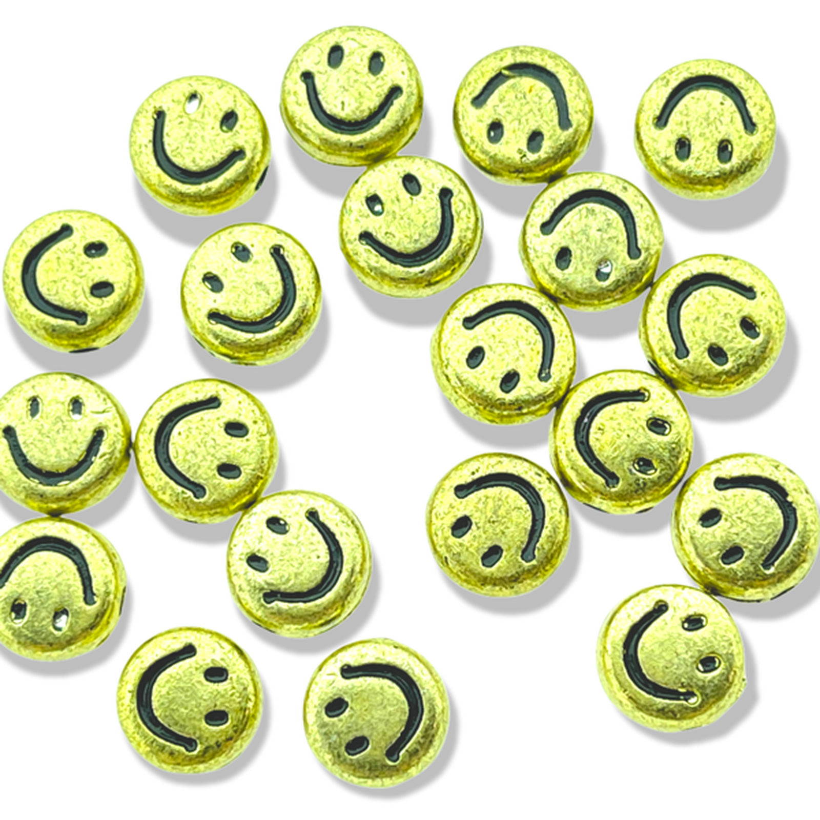 Acryl kralen smiley metallook goud 7mm - 20 stuks-Kralen-Kraaltjes van Renate