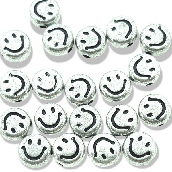 Acryl kralen smiley metallook zilver 7mm - 20 stuks-Kralen-Kraaltjes van Renate