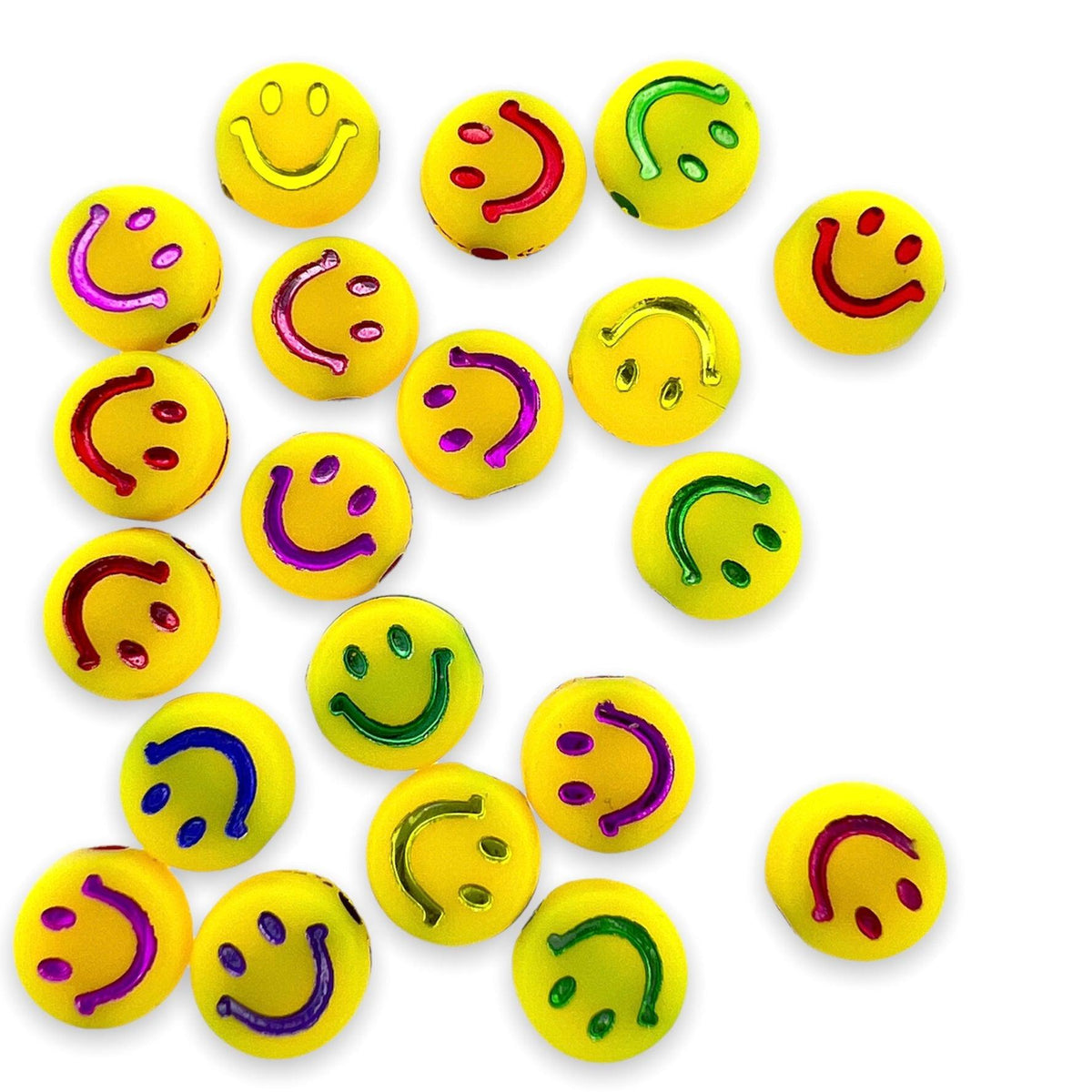 Acryl kralen smiley multicolor-geel 7mm - 20 stuks-Kralen-Kraaltjes van Renate