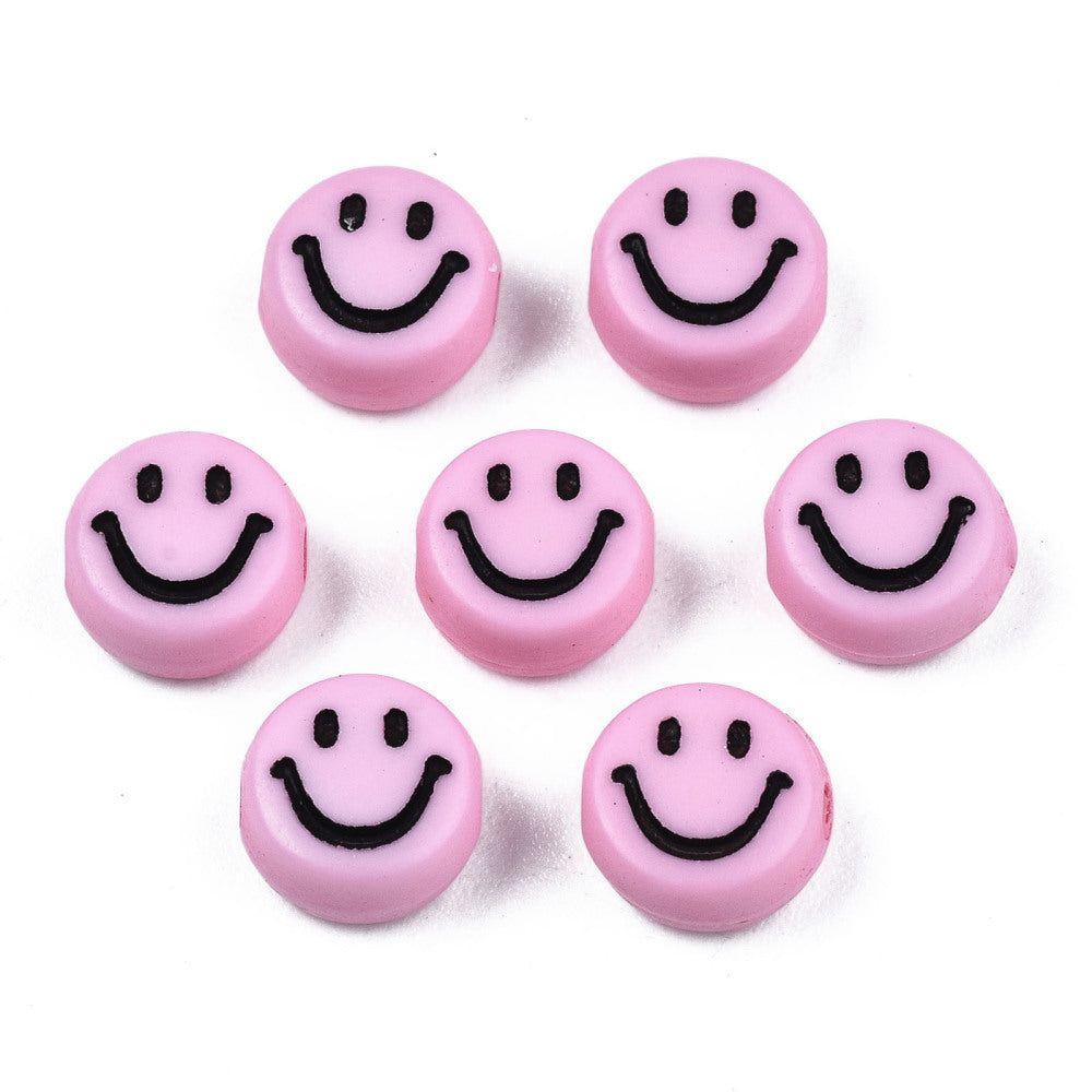 Acryl kralen smiley pearl pink 7mm - 20 stuks-Kralen-Kraaltjes van Renate