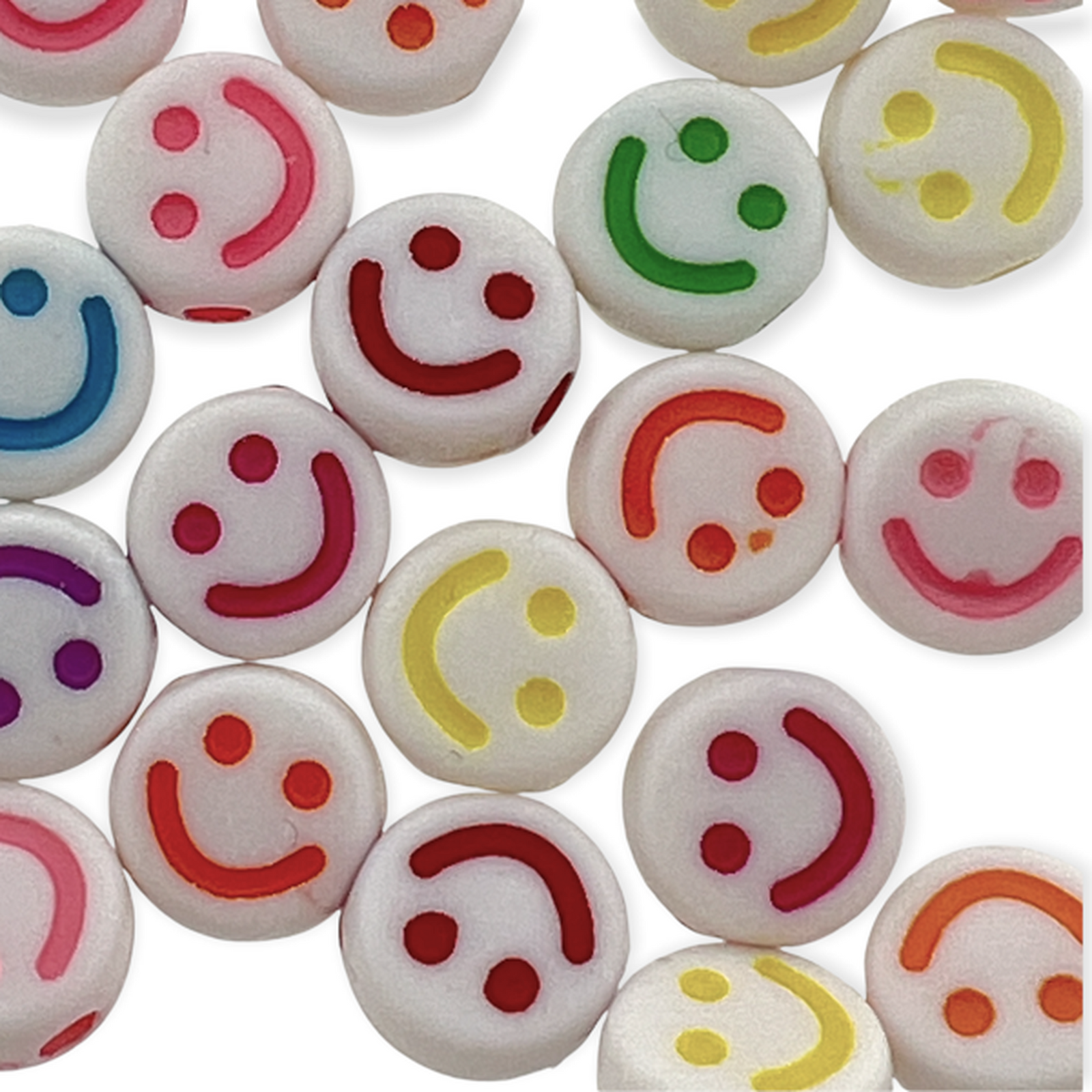 Acryl kralen smiley wit-multicolor 10mm - 20 stuks-Kralen-Kraaltjes van Renate