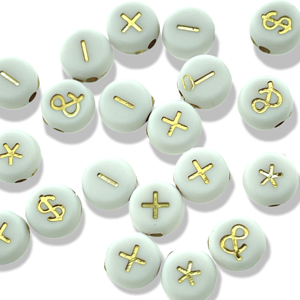 Acryl kralen symbolen wit Goud 7mm - 20 stuks-Kralen-Kraaltjes van Renate