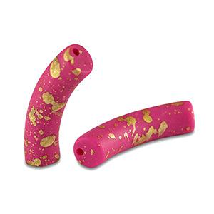 Acryl kralen tube Mat Fuchsia pink-gold 32x8mm - per stuk-Kralen-Kraaltjes van Renate