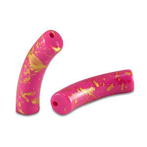 Acryl kralen tube Shiny Fuchsia pink-gold 32x8mm - per stuk-Kralen-Kraaltjes van Renate