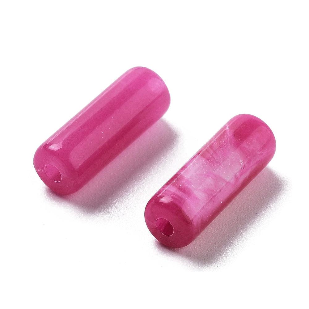 Acryl kralen tube donker roze 14x5mm- per 6 stuks-Kralen-Kraaltjes van Renate