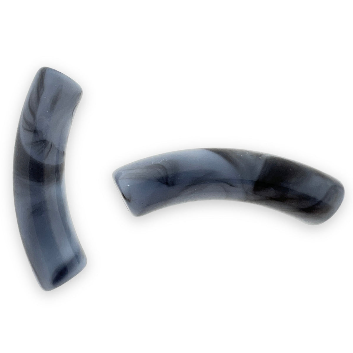 Acryl kralen tube marble lichtblauw-zwart 32x8mm - per stuk-Kralen-Kraaltjes van Renate