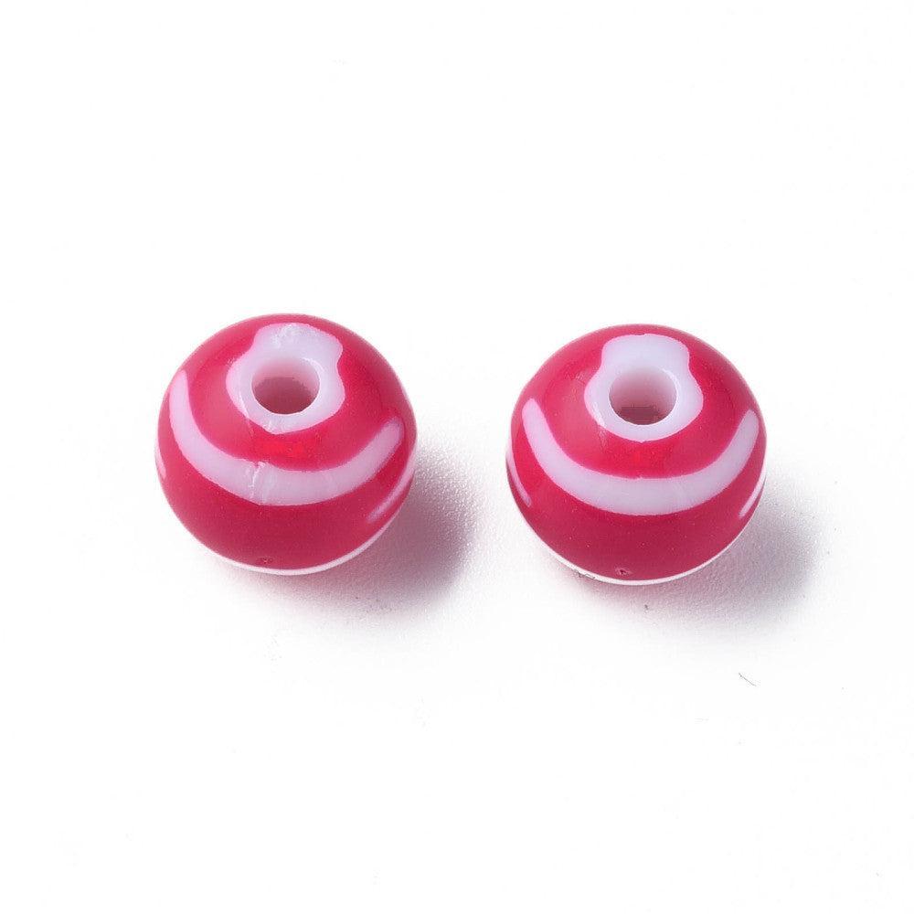 Acryl kralen gestreept Donker Roze 11,5mm - per 11 stuks-Kralen-Kraaltjes van Renate