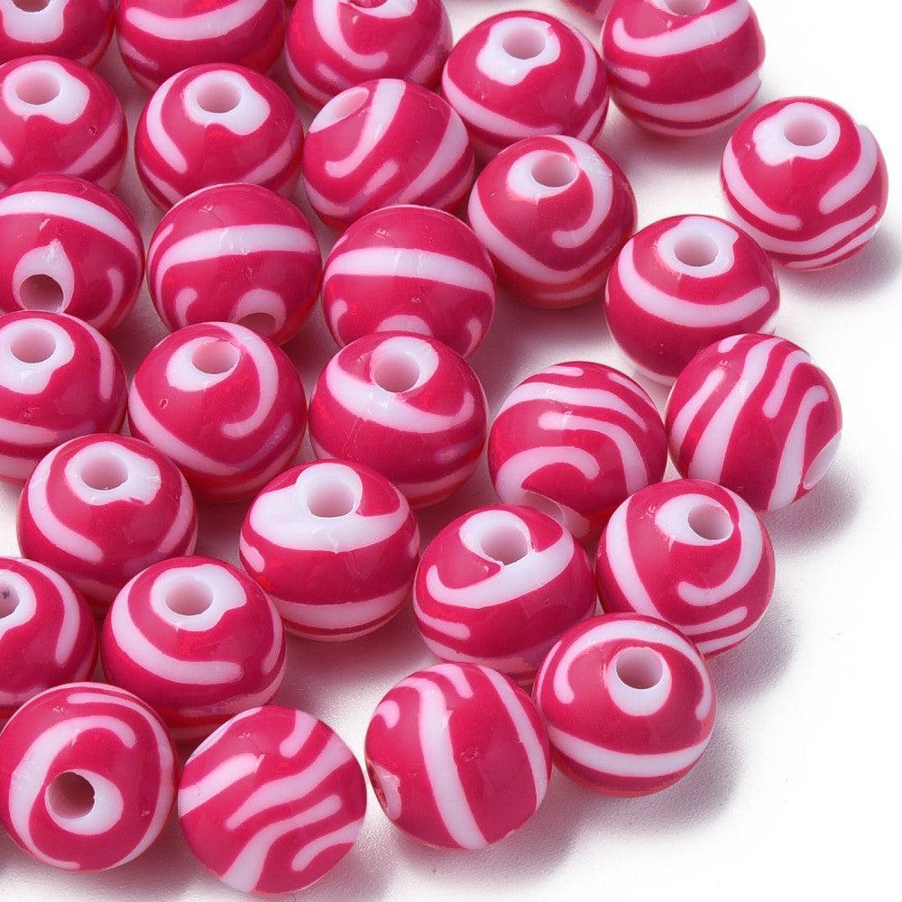 Acryl kralen gestreept Donker Roze 11,5mm - per 11 stuks-Kralen-Kraaltjes van Renate