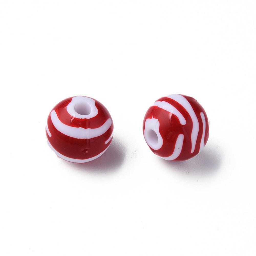 Acryl kralen gestreept Rood 11,5mm - per 11 stuks-Kralen-Kraaltjes van Renate