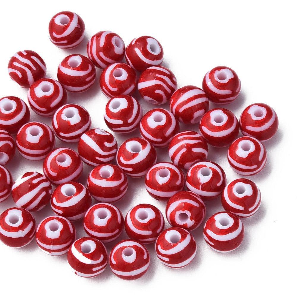 Acryl kralen gestreept Rood 11,5mm - per 11 stuks-Kralen-Kraaltjes van Renate