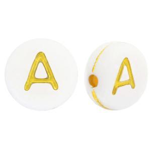 Acryl letterkralen letter A Wit goud 7mm - 10 stuks-Kralen-Kraaltjes van Renate