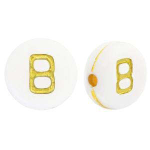 Acryl letterkralen letter B Wit goud 7mm - 10 stuks-Kralen-Kraaltjes van Renate