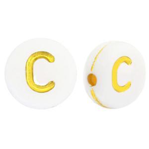 Acryl letterkralen letter C Wit goud 7mm - 10 stuks-Kralen-Kraaltjes van Renate