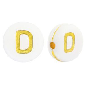 Acryl letterkralen letter D Wit goud 7mm - 10 stuks-Kralen-Kraaltjes van Renate