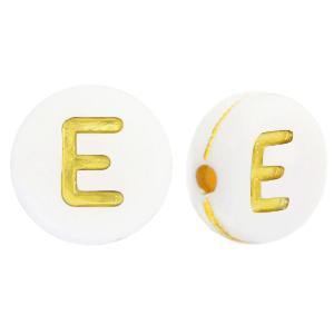 Acryl letterkralen letter E Wit goud 7mm - 10 stuks-Kralen-Kraaltjes van Renate
