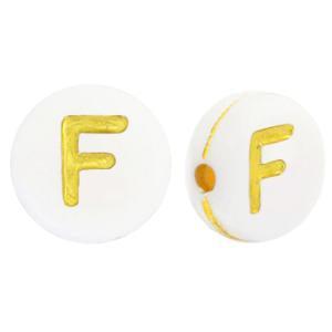 Acryl letterkralen letter F Wit goud 7mm - 10 stuks-Kralen-Kraaltjes van Renate