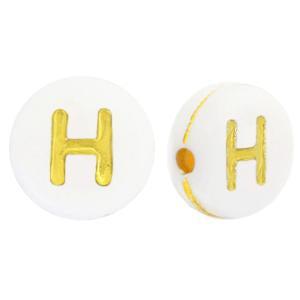Acryl letterkralen letter H Wit goud 7mm - 10 stuks-Kralen-Kraaltjes van Renate