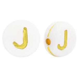 Acryl letterkralen letter J Wit goud 7mm - 10 stuks-Kralen-Kraaltjes van Renate