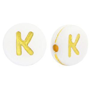 Acryl letterkralen letter K Wit goud 7mm - 10 stuks-Kralen-Kraaltjes van Renate